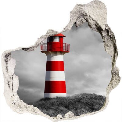 3D muursticker effect gat in de muur Vuurtoren in de wolken