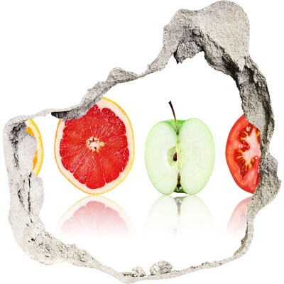 3D muursticker effect gat in de muur Fruitillusie in beton