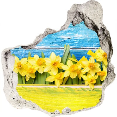 Zelfklevende muursticker 3D gat Een bloemenparadijs achter de muur.