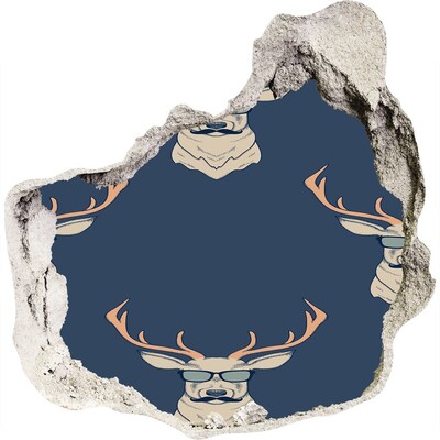 Zelfklevende muursticker 3D gat Hert met zonnebril