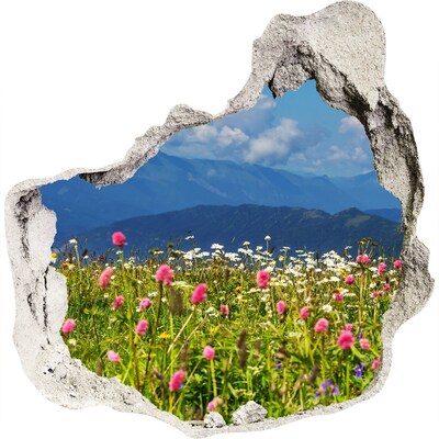 3D wandsticker gat in de muur Bloemrijk berglandschap
