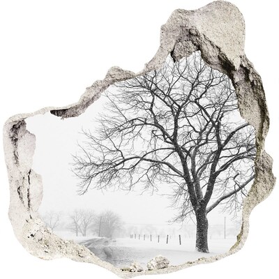 3D muursticker effect gat in de muur Winterlandschap met een boom