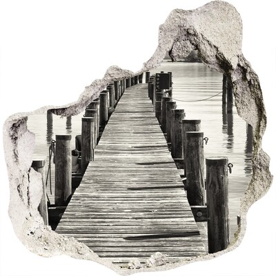 Zelfklevende muursticker 3D gat Houten brug over het water
