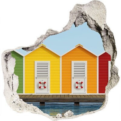 3D wandsticker gat in de muur Kleurrijke huizen aan het water