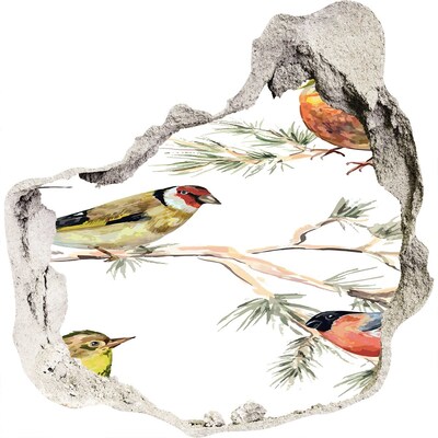 3D muursticker effect gat in de muur Vogels in hun natuurlijke leefomgeving