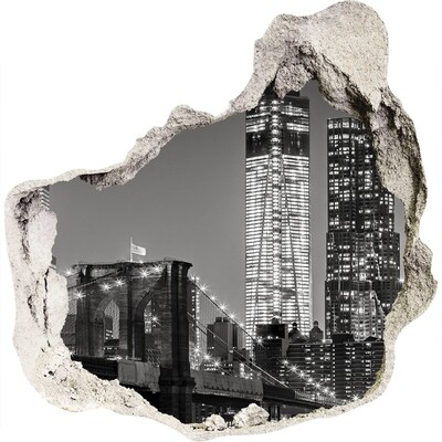 3D wandsticker gat in de muur Brooklyn Bridge 's nachts