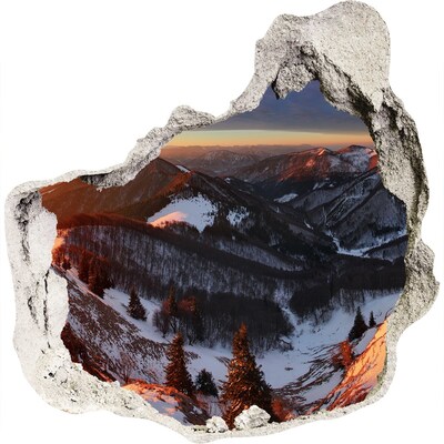 3D wandsticker gat in de muur Winters berglandschap