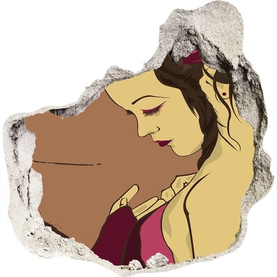 3D muursticker effect gat in de muur Vrouw in een fragment van een muur