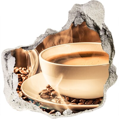 3D wandsticker gat in de muur Koffie in een stenen gat