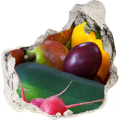 Zelfklevende muursticker 3D gat Fruit en groenten in een gat in de muur