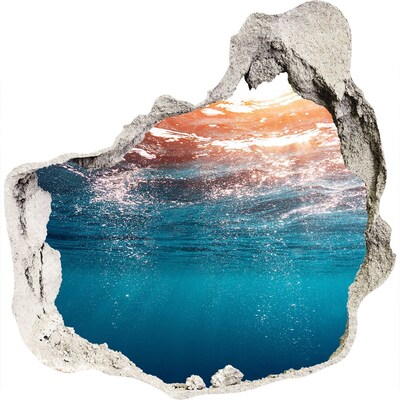 3D muursticker effect gat in de muur De onderwaterwereld in het gat