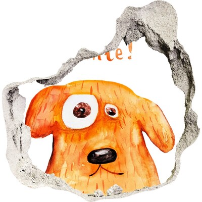 Zelfklevende muursticker 3D gat Hond in een gat in de muur
