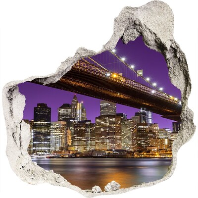 Zelfklevende muursticker 3D gat Brooklyn Bridge 's nachts