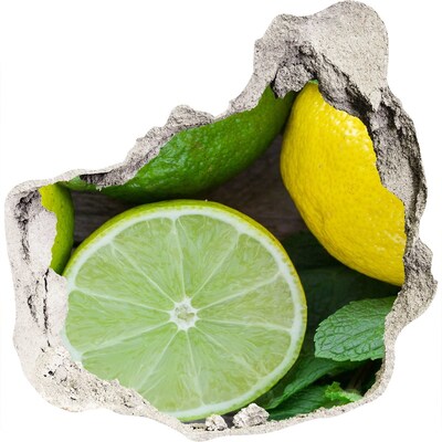 3D muursticker effect gat in de muur Verse citrusvruchten in beton