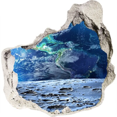 Zelfklevende muursticker 3D gat Kosmisch uitzicht vanuit een gat in de muur