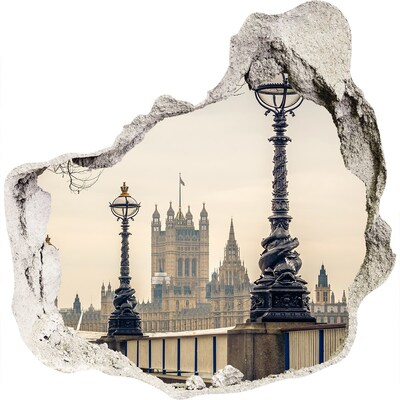 3D wandsticker gat in de muur Uitzicht op Londen
