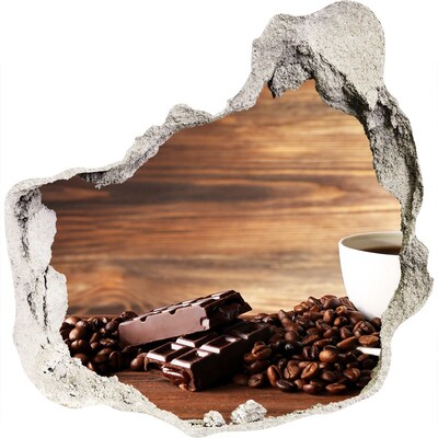 3D wandsticker gat in de muur Koffiehoekje met chocolade