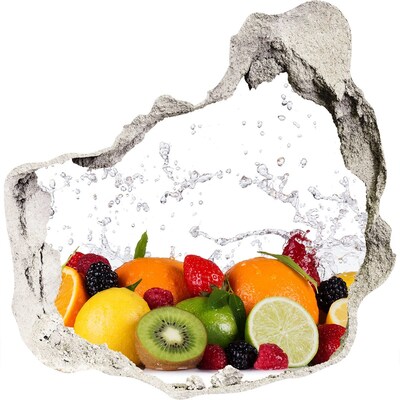 3D muursticker effect gat in de muur Vers fruit in een waterexplosie