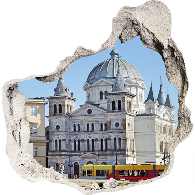 Zelfklevende muursticker 3D gat De historische kathedraal in de stad