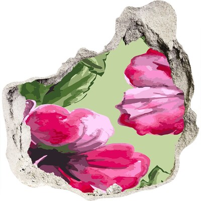 Zelfklevende muursticker 3D gat Bloemen in een verwoeste muur