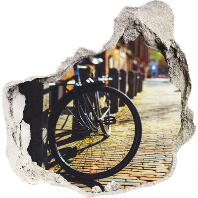 3D muursticker effect gat in de muur De charme van de straat met een fiets