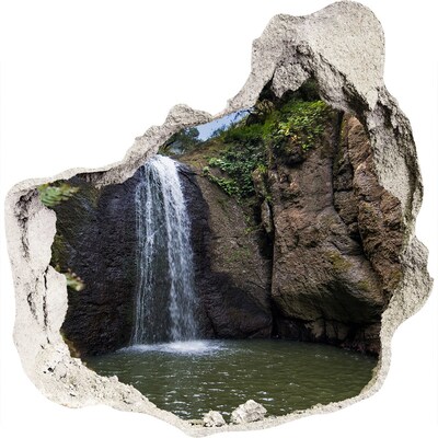 3D muursticker effect gat in de muur Waterval tussen de rotsen