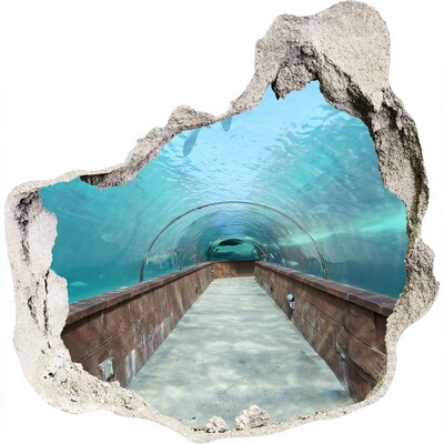 3D wandsticker gat in de muur Onderwatertunnel in de oceaan