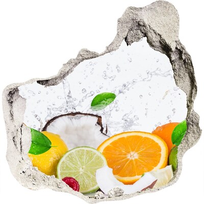 3D wandsticker gat in de muur Fruitparadijs achter de muur