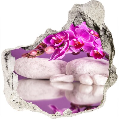 3D wandsticker gat in de muur Orchidee op een achtergrond van stenen