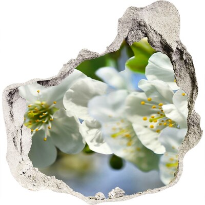 3D wandsticker gat in de muur Een bloemenparadijs achter de muur.