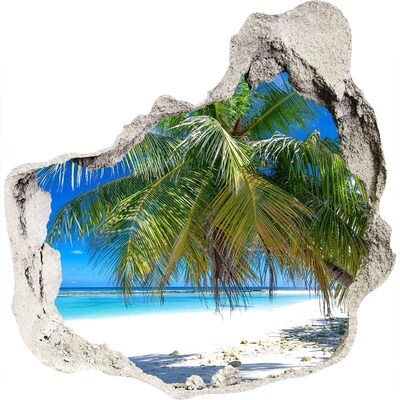 Zelfklevende muursticker 3D gat Tropisch strand met palmbomen