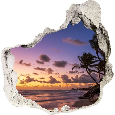 Zelfklevende muursticker 3D gat Zonsondergang op het strand
