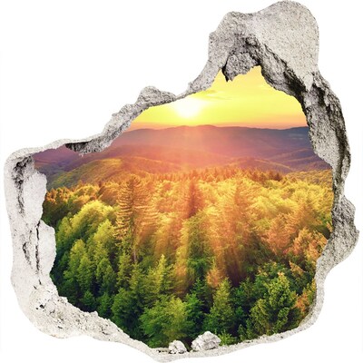 Zelfklevende muursticker 3D gat Gouden zonnestralen in het bos