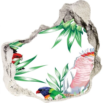 3D muursticker effect gat in de muur Exotische jungle met vogels