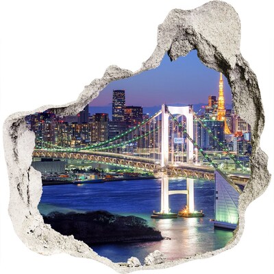 Zelfklevende muursticker 3D gat De Tokyo-brug 's nachts
