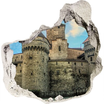 3D wandsticker gat in de muur Een kasteel in ruïnes