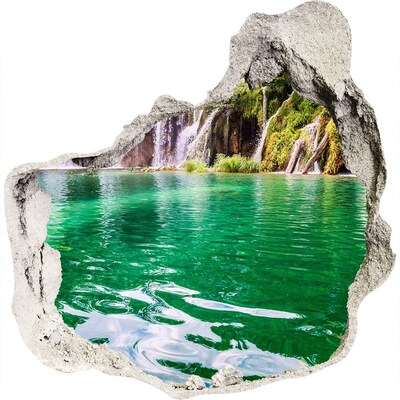 Zelfklevende muursticker 3D gat Tropisch paradijs met een waterval