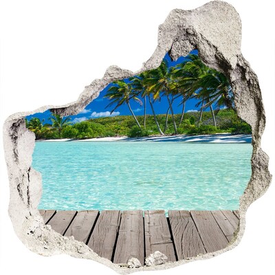 3D wandsticker gat in de muur Tropische oase aan zee
