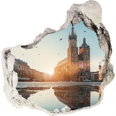 3D muursticker effect gat in de muur Panorama van Krakau