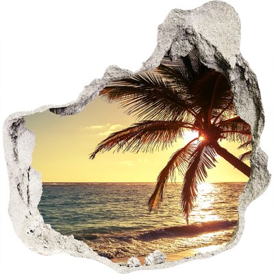 3D muursticker effect gat in de muur Zonsondergang op het strand