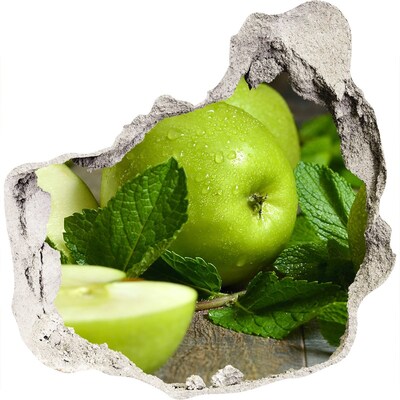 Zelfklevende muursticker 3D gat Groene appels in de tuin
