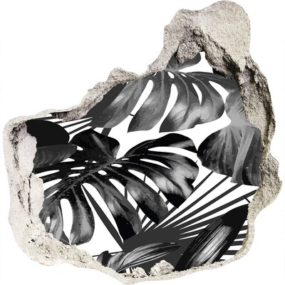 3D muursticker effect gat in de muur Tropische jungle in zwart-wit