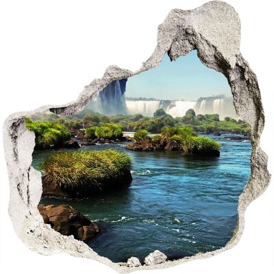 Zelfklevende muursticker 3D gat Watervallen en een groene oase