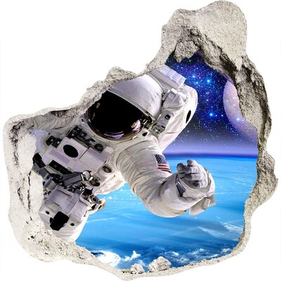 3D muursticker effect gat in de muur Astronaut in de ruimte