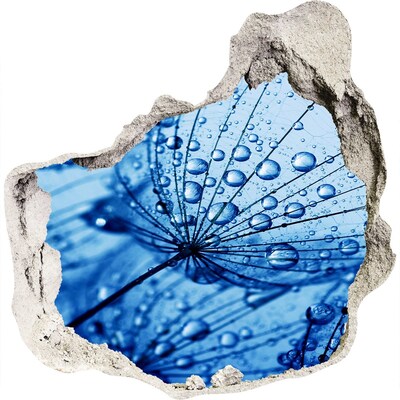 3D muursticker effect gat in de muur Druppels water op een tere bloem