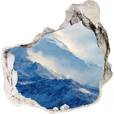 Zelfklevende muursticker 3D gat Berglandschap in een gat in de muur