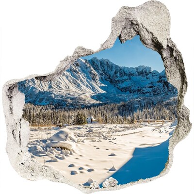 Zelfklevende muursticker 3D gat Winters berglandschap