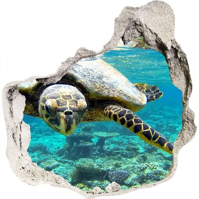 Zelfklevende muursticker 3D gat Zeeschildpad in een onderwaterparadijs