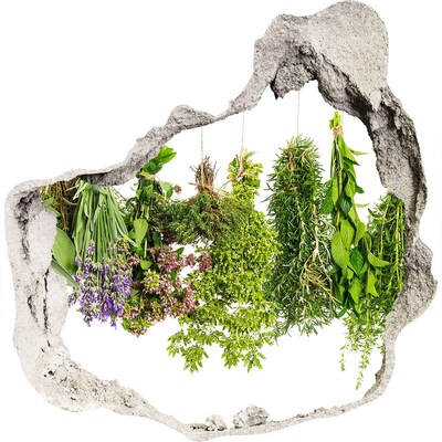 3D muursticker effect gat in de muur Groene oase met kruiden