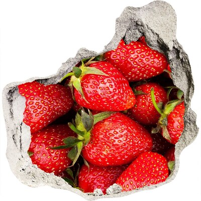 3D wandsticker gat in de muur Zoete aardbeien in beton